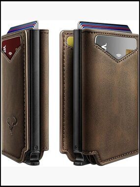 Leather Wallet Minimalist Slim RFID Protected Magnetic Flip Card Holder